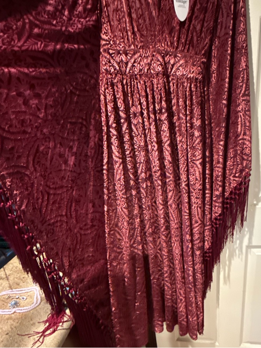 Unique Vintage flutter sleeve Kaftan Dress  Fringe Detail & cold shoulder design - Picture 9 of 17